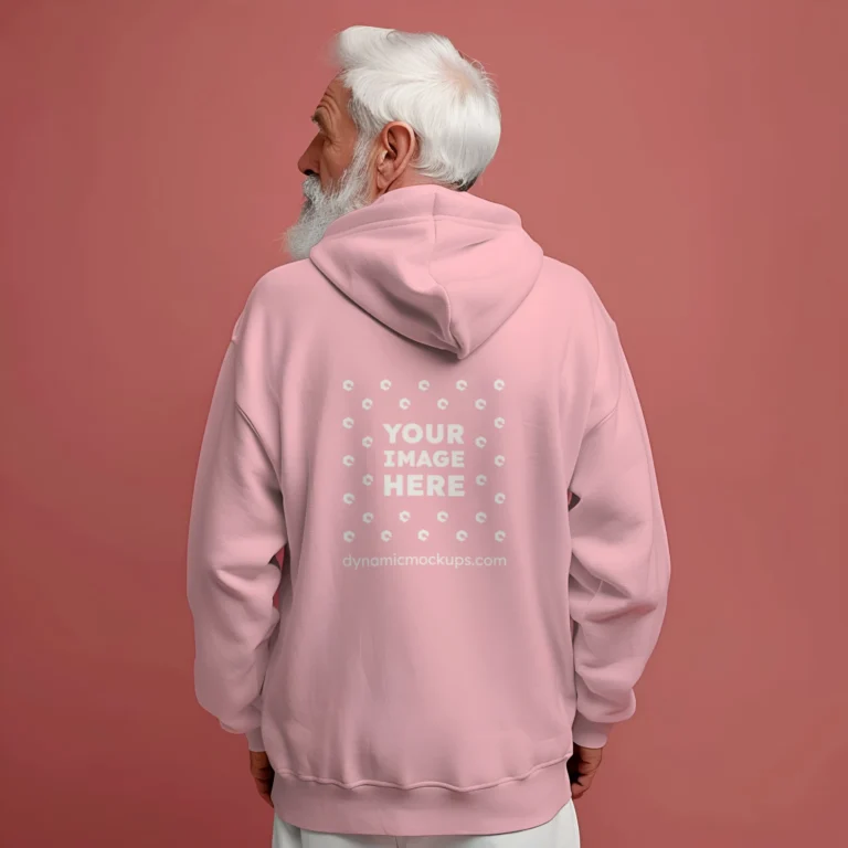Man Wearing Pink Hoodie Mockup Back View Template