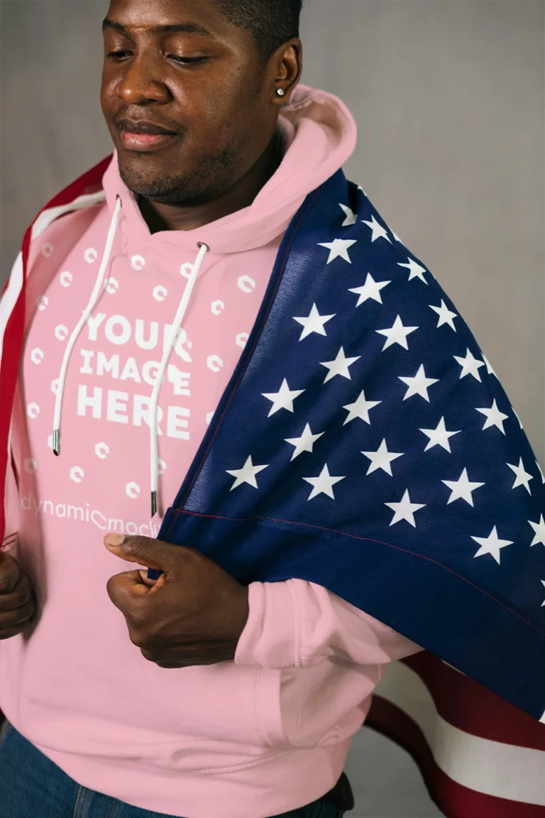 Man Wearing Pink Hoodie Mockup Front View Template