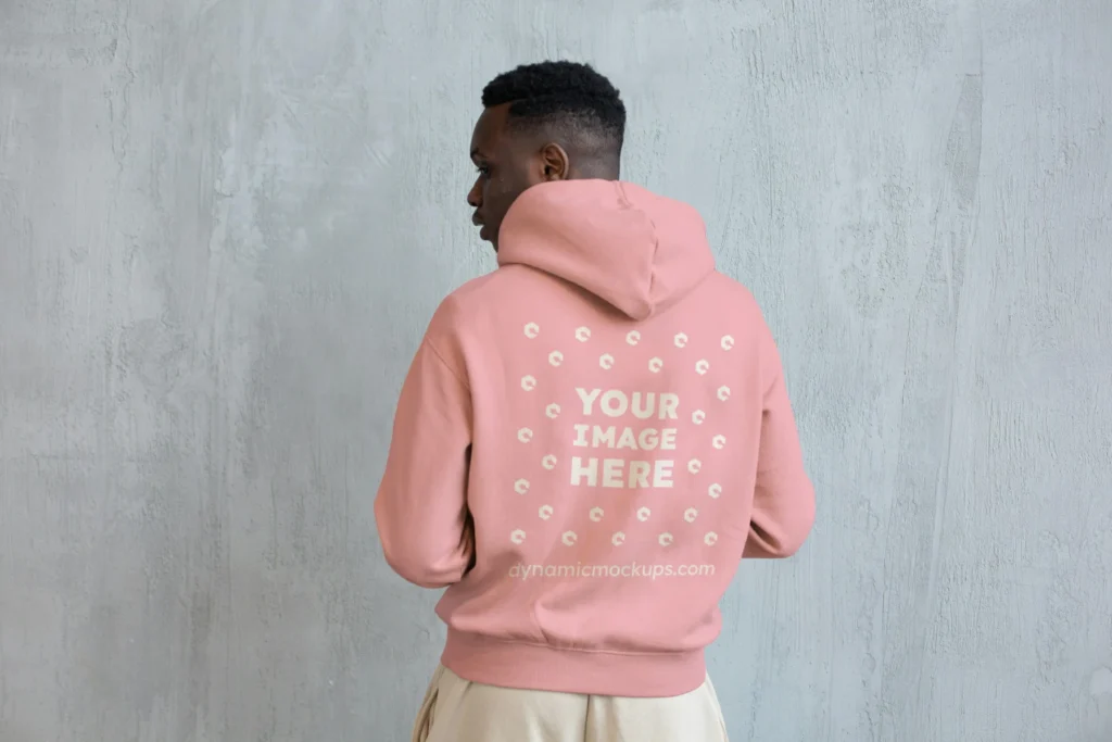 Man Wearing Pink Hoodie Mockup Back View Template
