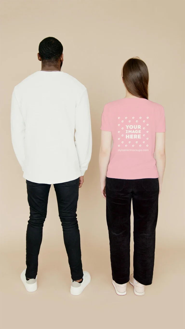 Man Wearing Pink T-shirt Mockup Back View Template