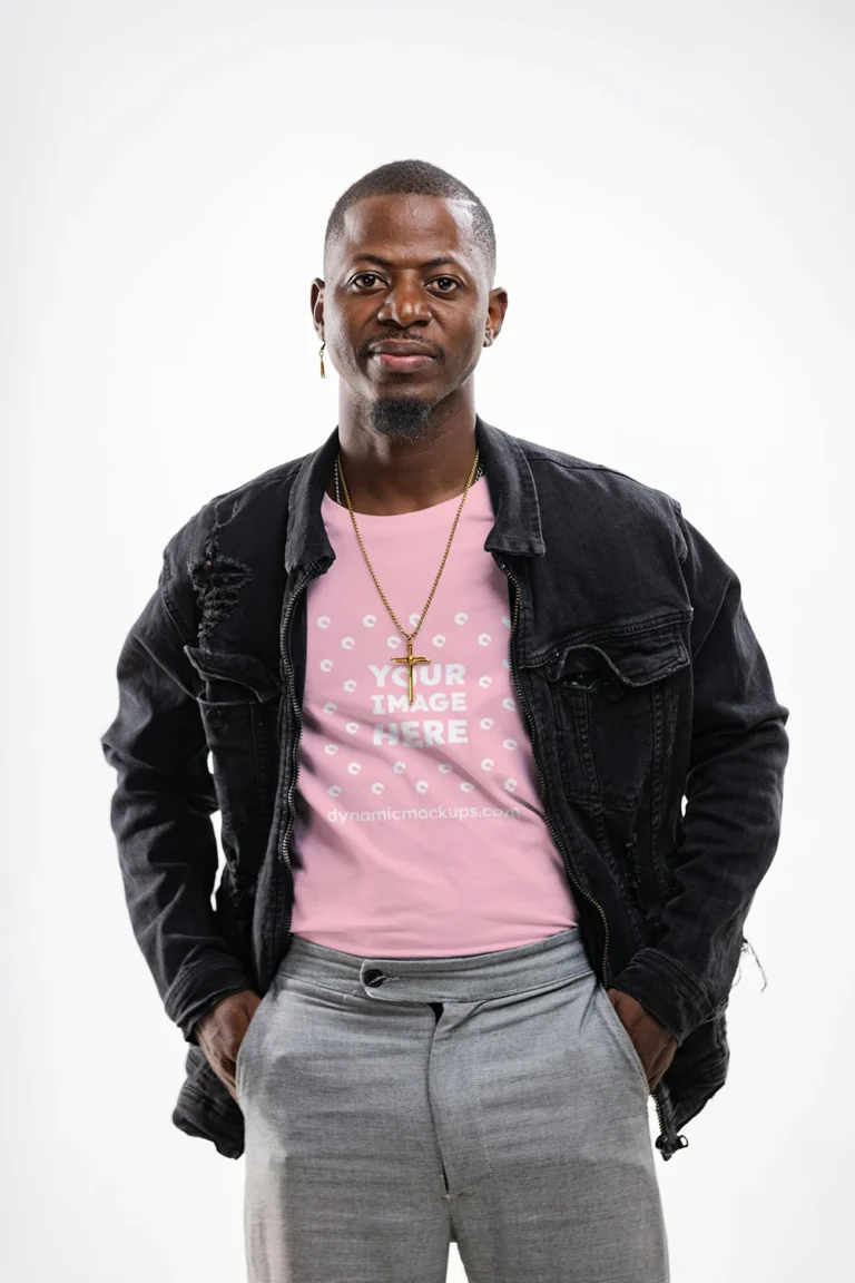 Man Wearing Pink T-shirt Mockup Front View Template