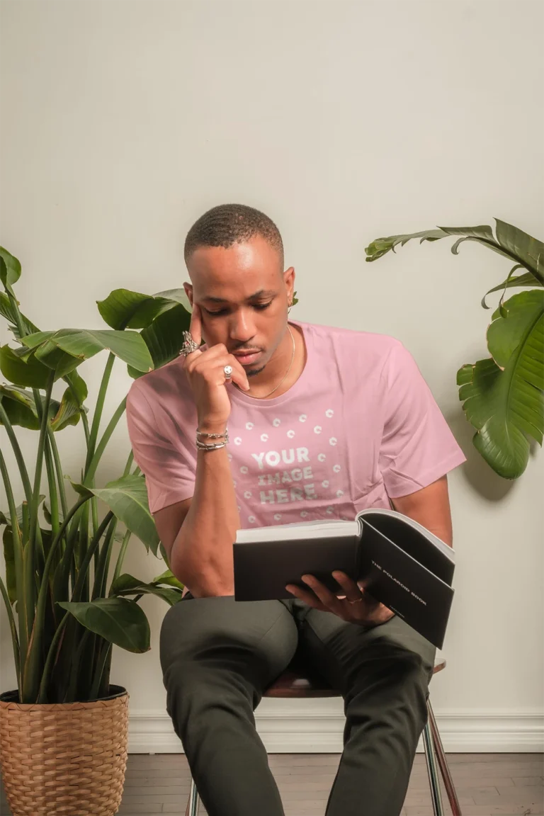 Man Wearing Pink T-shirt Mockup Front View Template