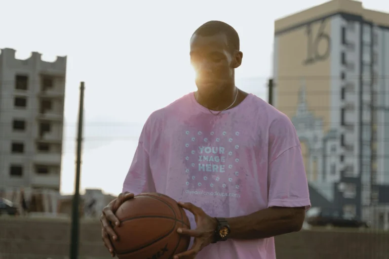 Man Wearing Pink T-shirt Mockup Front View Template