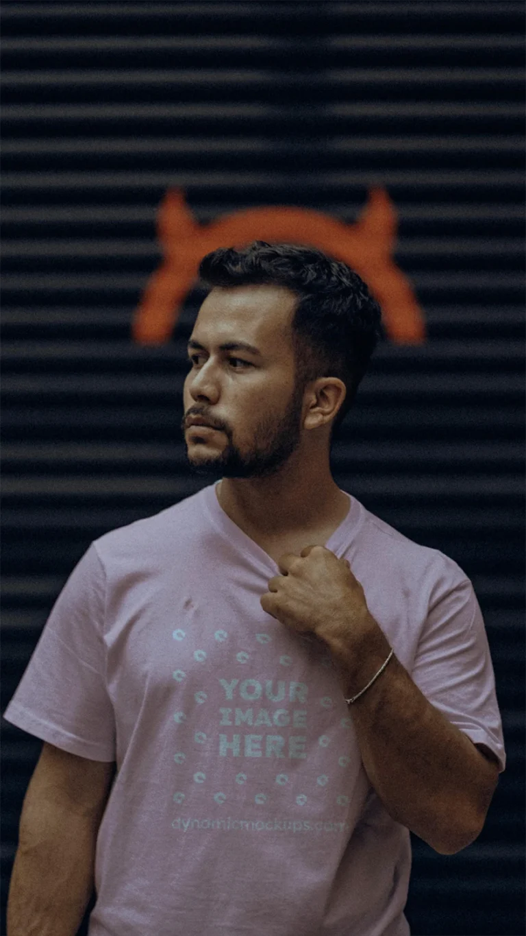 Man Wearing Pink T-shirt Mockup Front View Template
