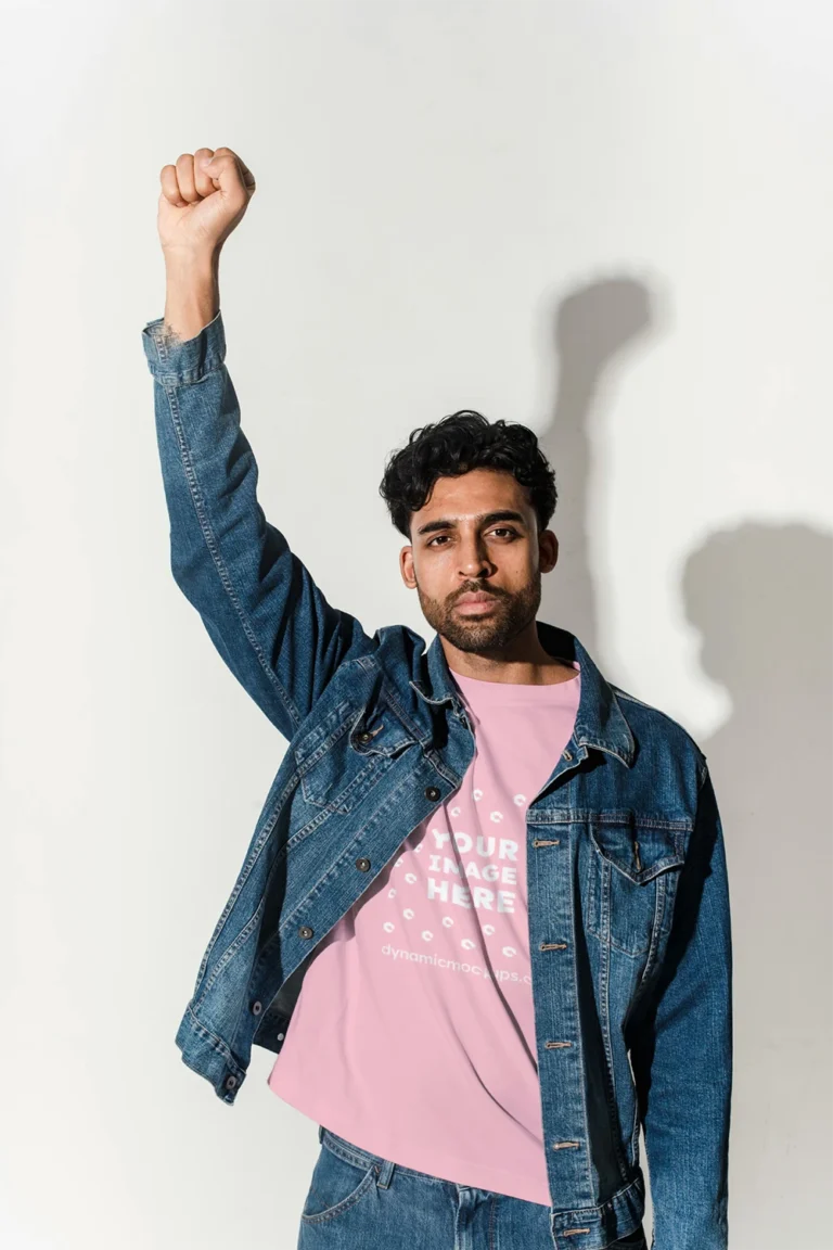 Man Wearing Pink T-shirt Mockup Front View Template