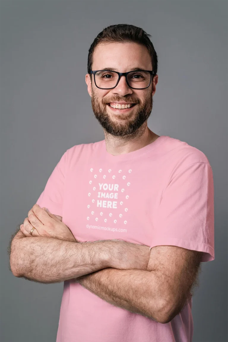Man Wearing Pink T-shirt Mockup Front View Template