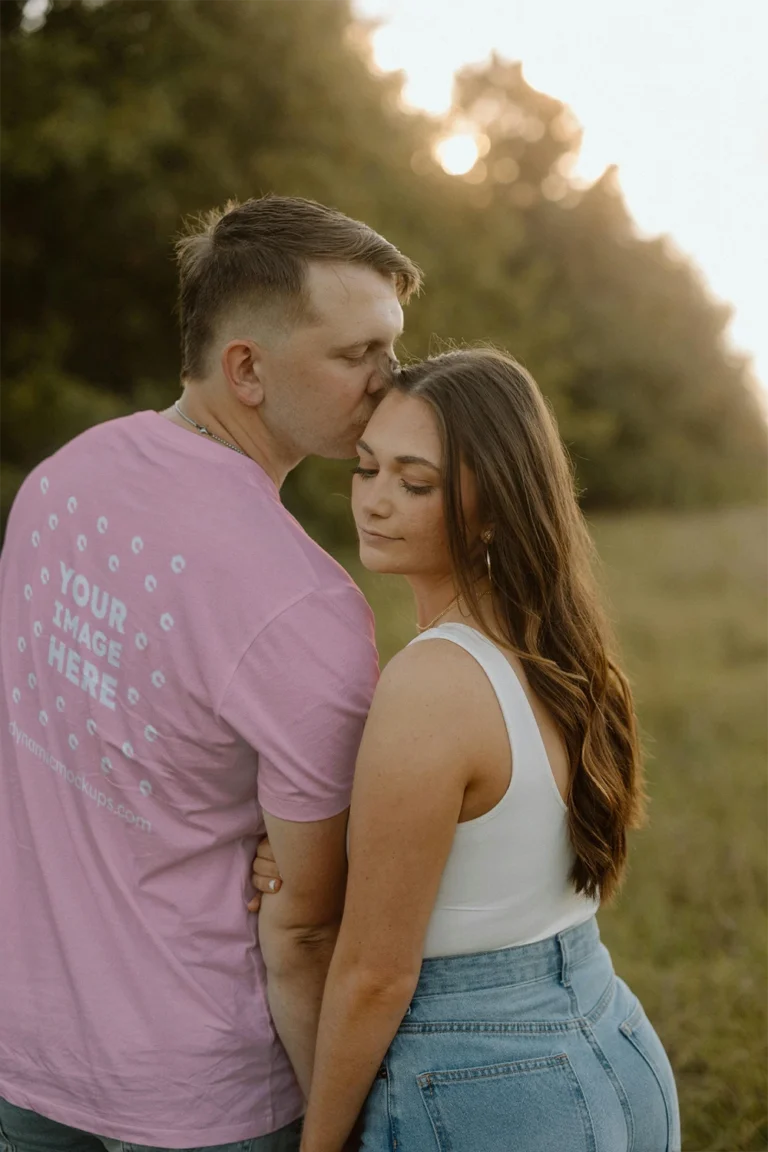Man Wearing Pink T-shirt Mockup Back View Template