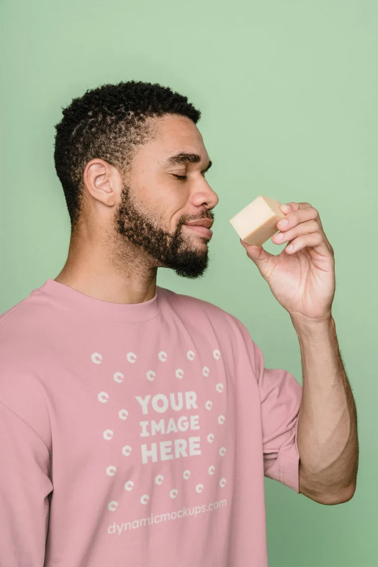Man Wearing Pink T-shirt Mockup Front View Template