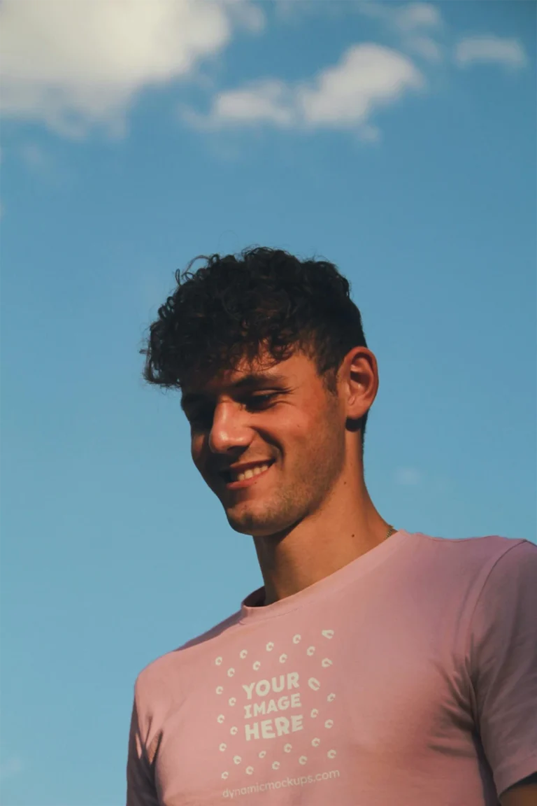 Man Wearing Pink T-shirt Mockup Front View Template