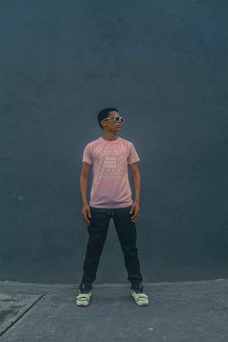Man Wearing Pink T-shirt Mockup Front View Template