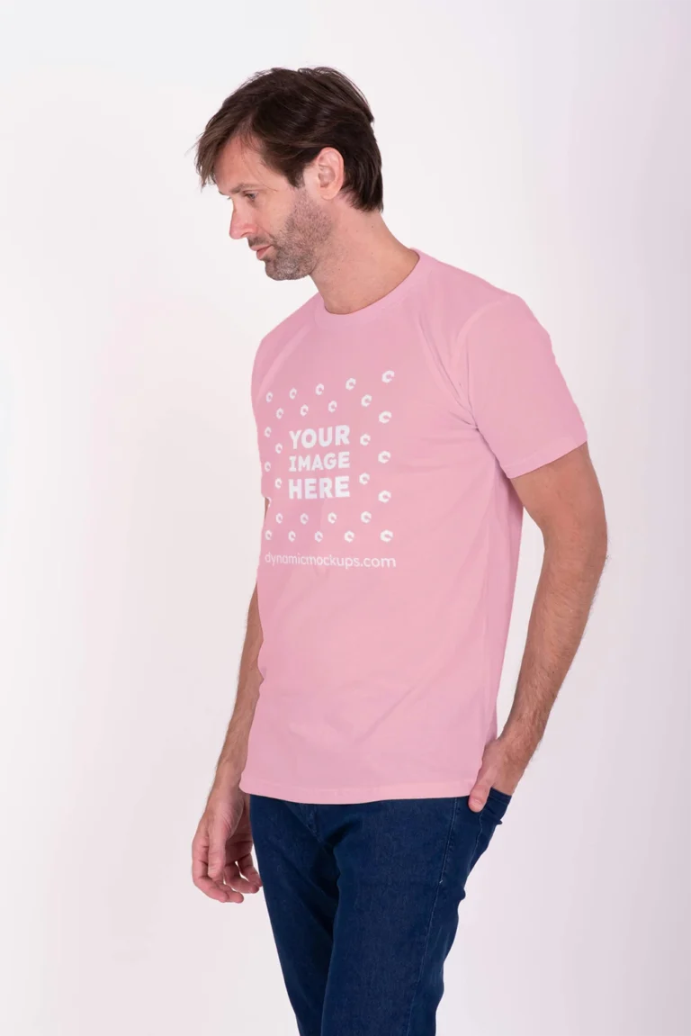 Man Wearing Pink T-shirt Mockup Front View Template