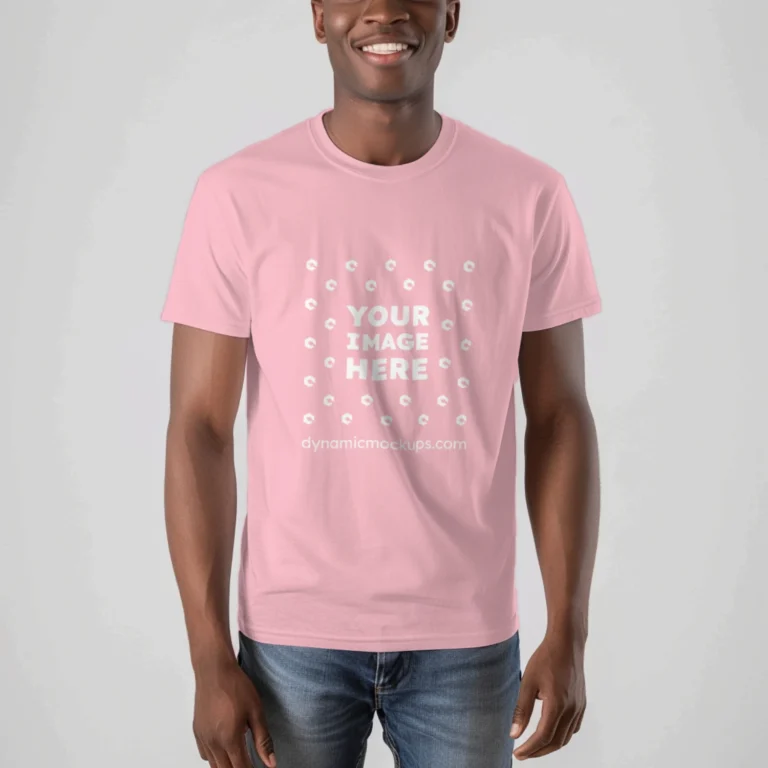 Man Wearing Pink T-shirt Mockup Front View Template