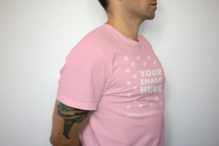 Man Wearing Pink T-shirt Mockup Front View Template