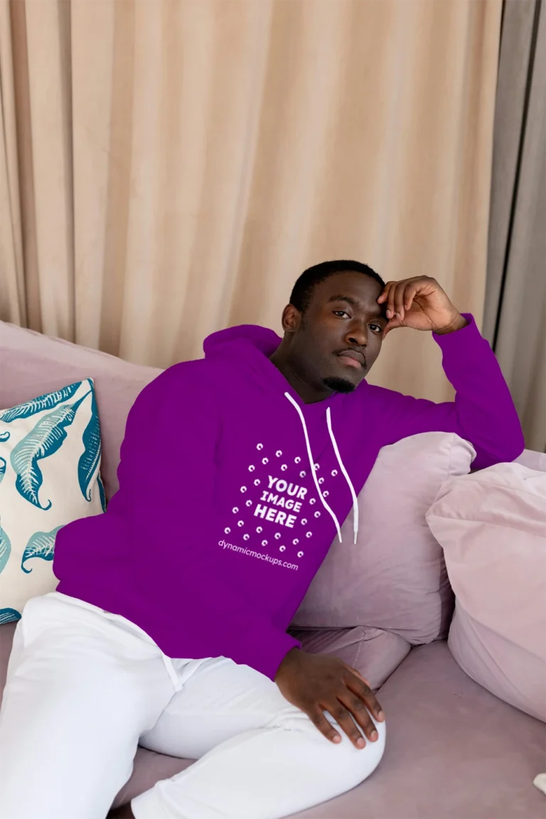 Man Wearing Purple Hoodie Mockup Front View Template