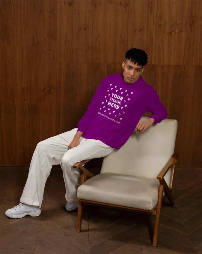 Man Wearing Purple Hoodie Mockup Front View Template