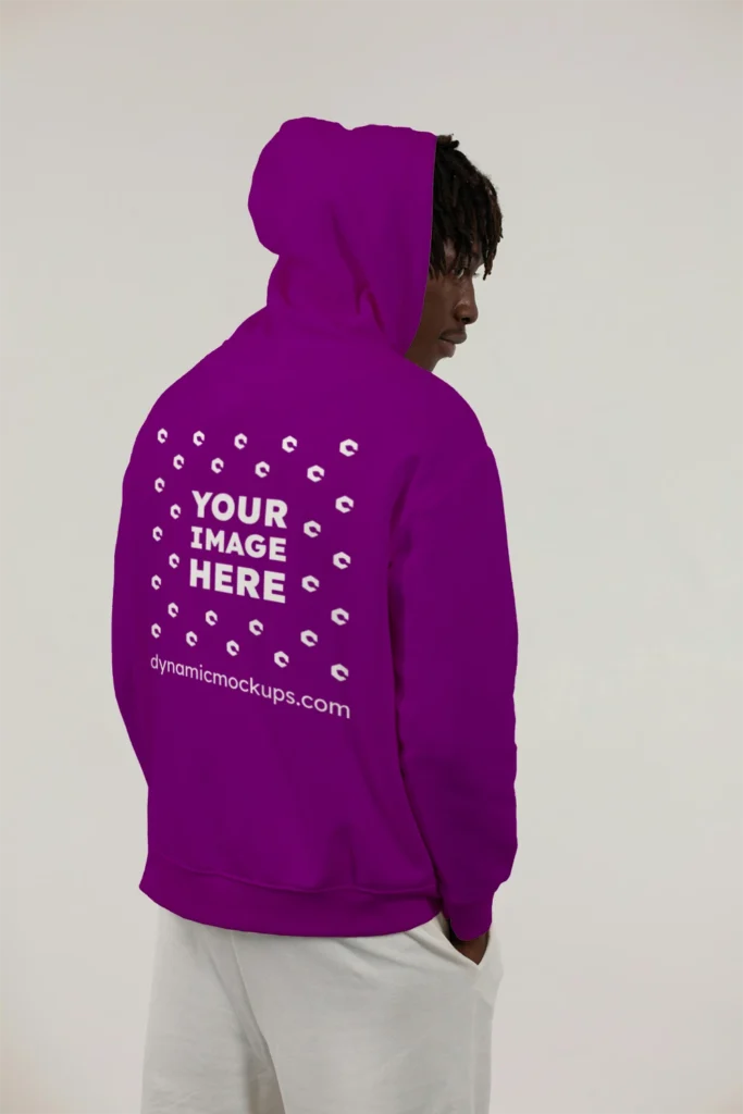 Man Wearing Purple Hoodie Mockup Back View Template