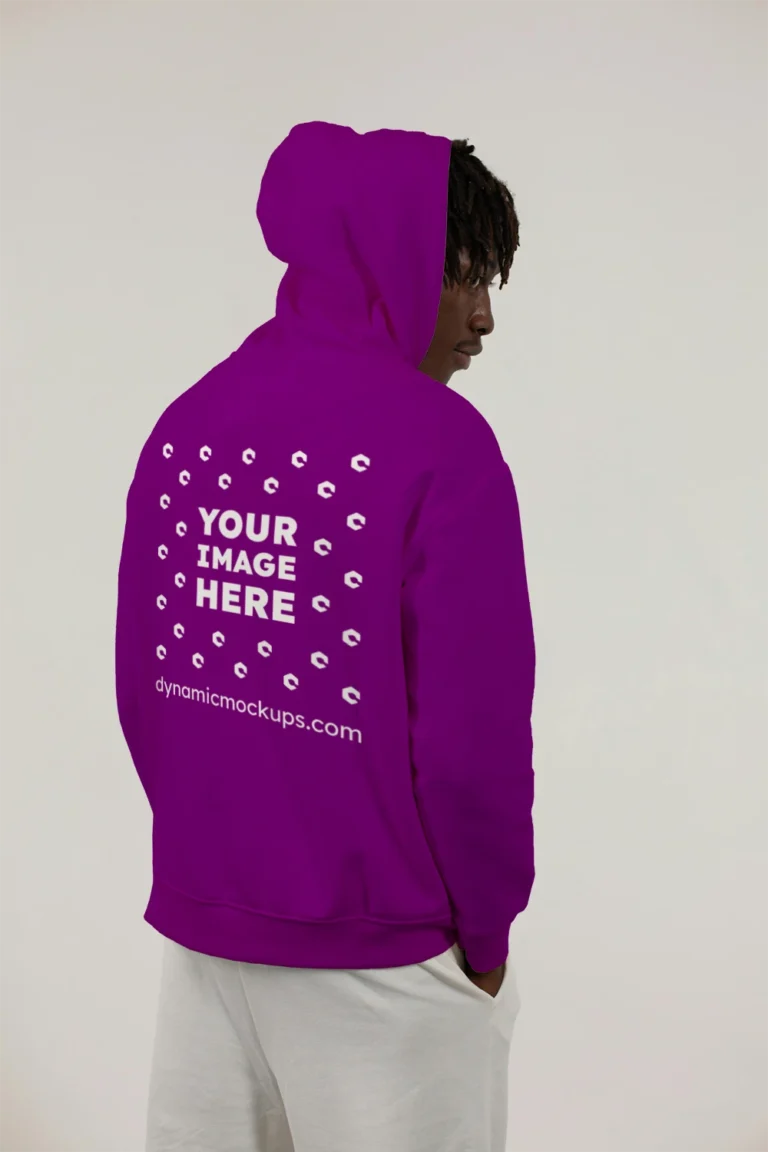 Man Wearing Purple Hoodie Mockup Back View Template