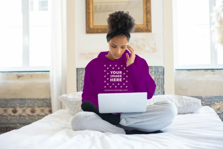 Man Wearing Purple Hoodie Mockup Front View Template