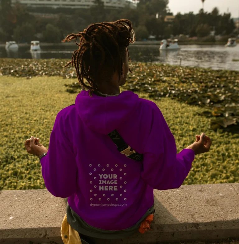 Man Wearing Purple Hoodie Mockup Back View Template