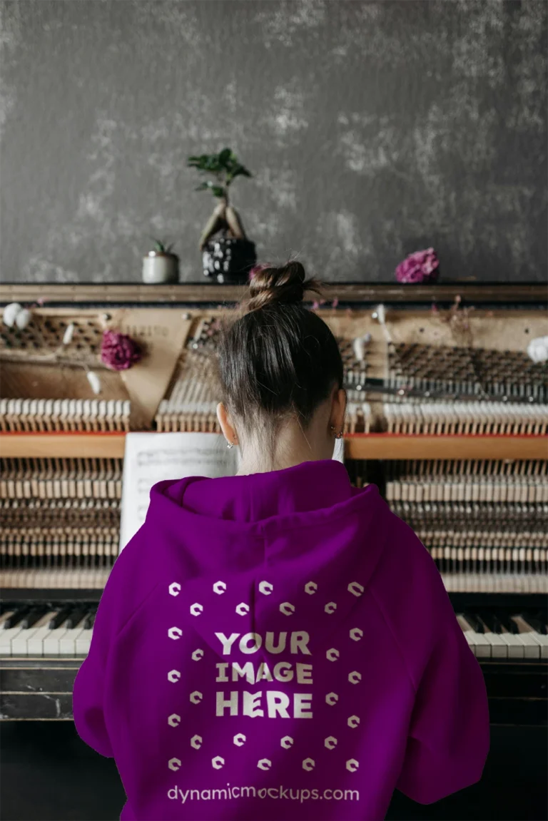 Man Wearing Purple Hoodie Mockup Back View Template