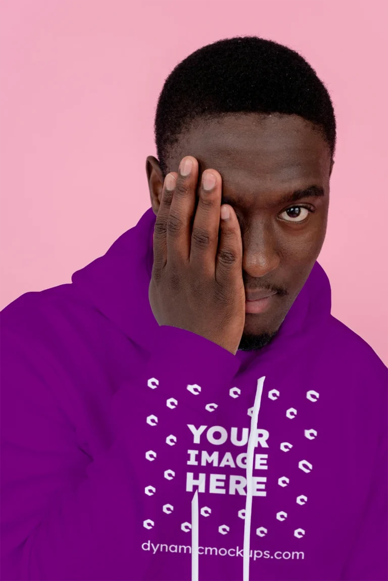 Man Wearing Purple Hoodie Mockup Front View Template