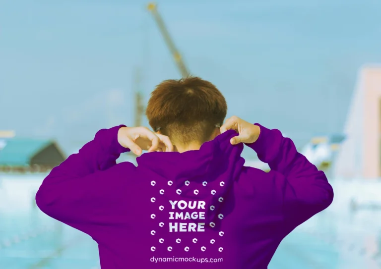 Man Wearing Purple Hoodie Mockup Back View Template