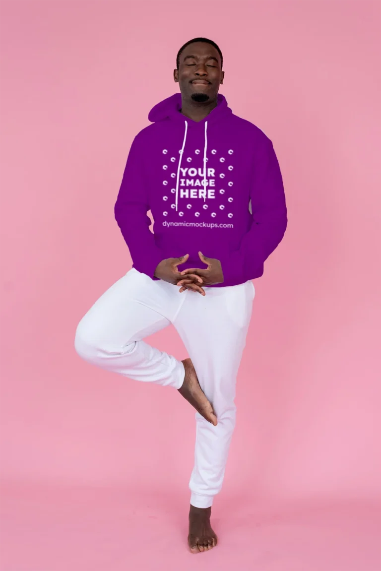 Man Wearing Purple Hoodie Mockup Front View Template