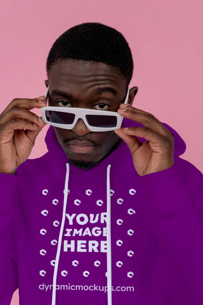 Man Wearing Purple Hoodie Mockup Front View Template
