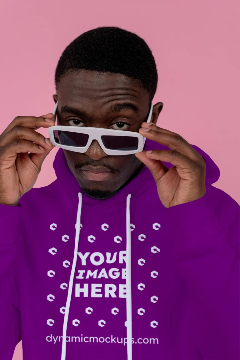 Man Wearing Purple Hoodie Mockup Front View Template