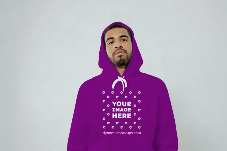 Man Wearing Purple Hoodie Mockup Front View Template