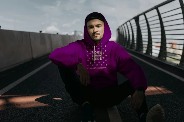 Man Wearing Purple Hoodie Mockup Front View Template