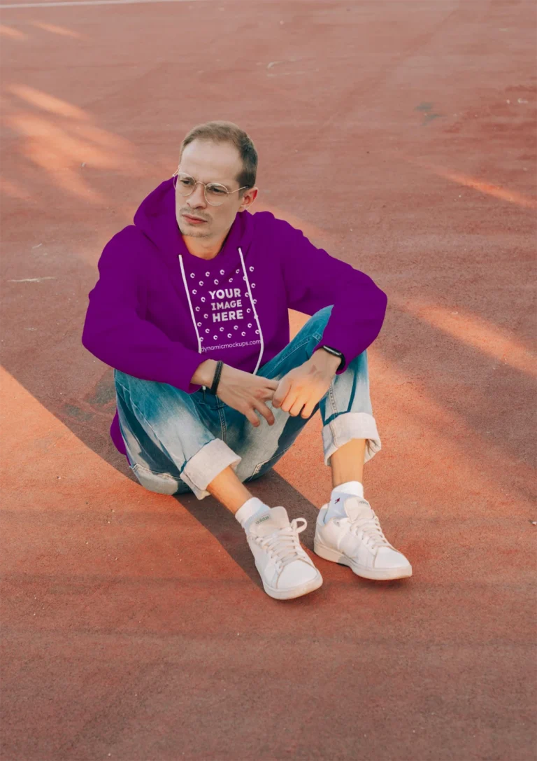 Man Wearing Purple Hoodie Mockup Front View Template