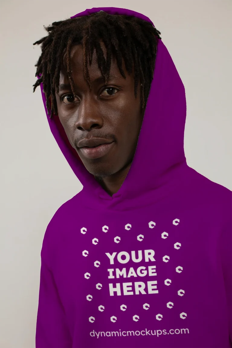 Man Wearing Purple Hoodie Mockup Front View Template