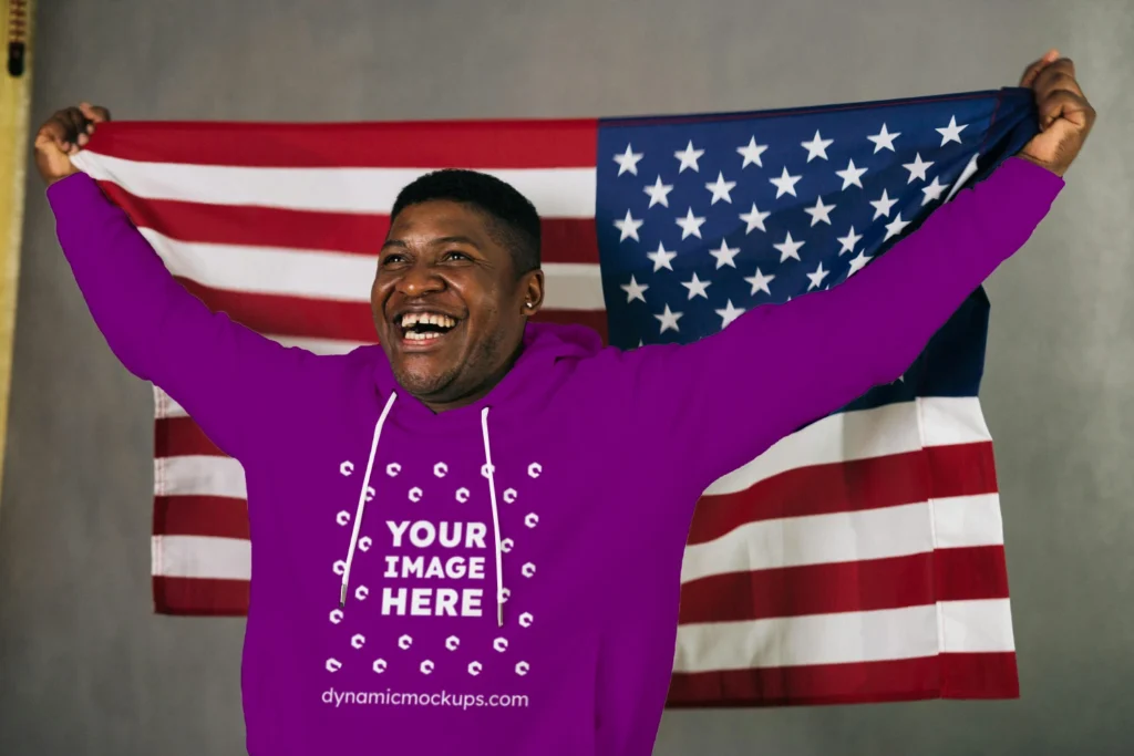 Man Wearing Purple Hoodie Mockup Front View Template