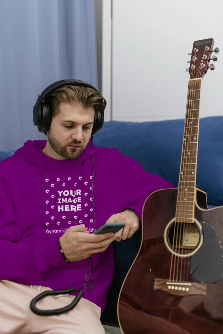Man Wearing Purple Hoodie Mockup Front View Template