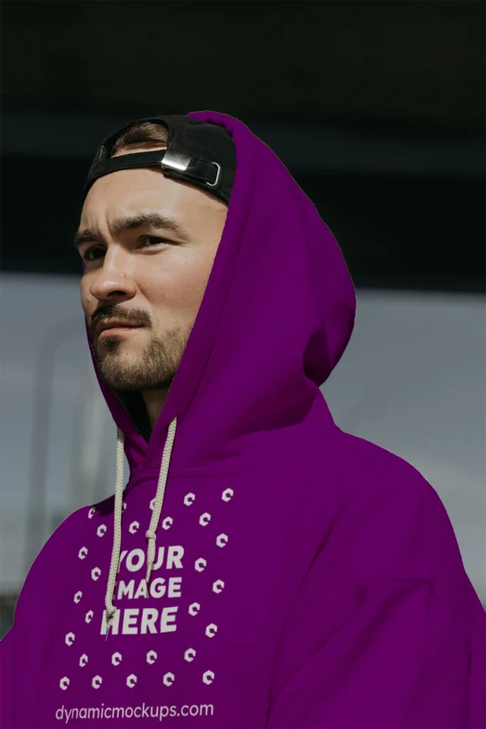 Man Wearing Purple Hoodie Mockup Front View Template