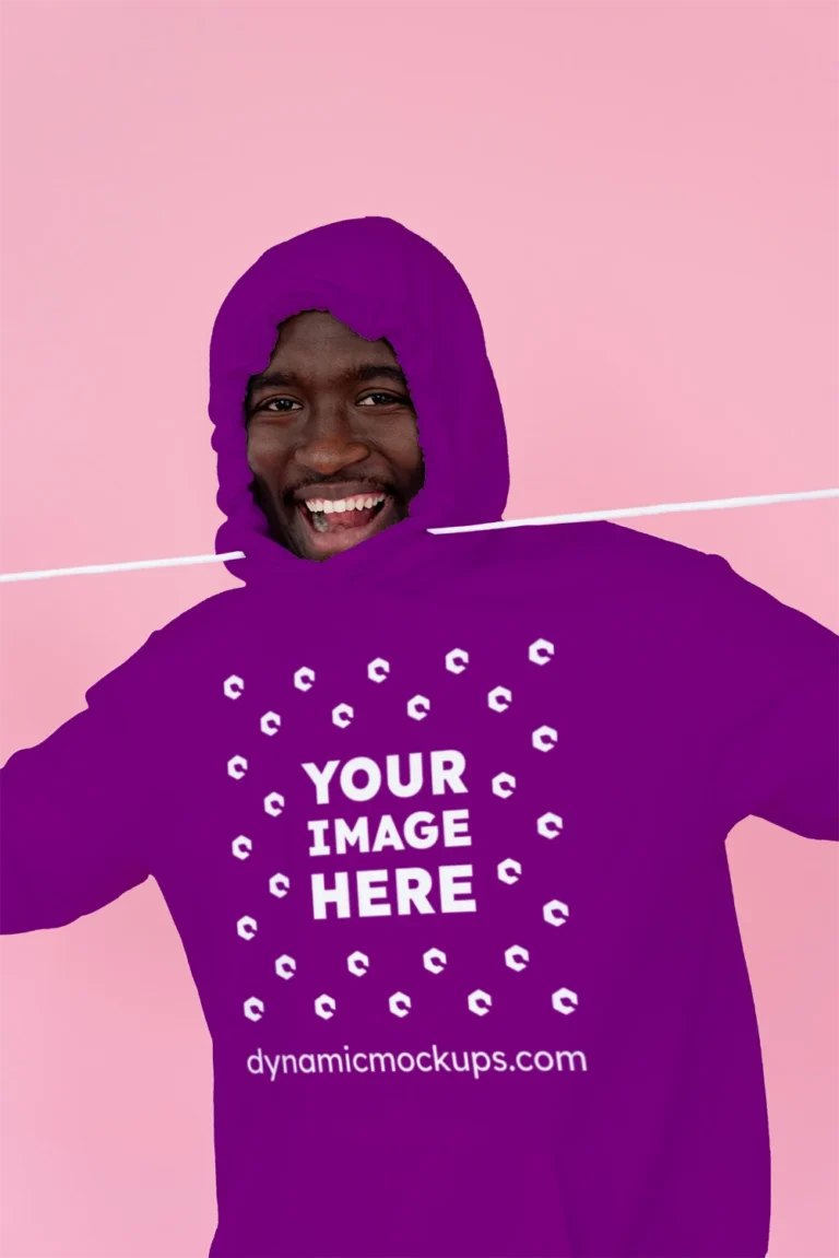 Man Wearing Purple Hoodie Mockup Front View Template