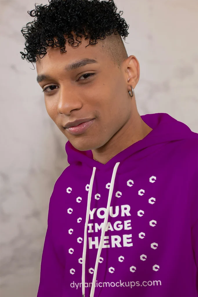 Man Wearing Purple Hoodie Mockup Front View Template