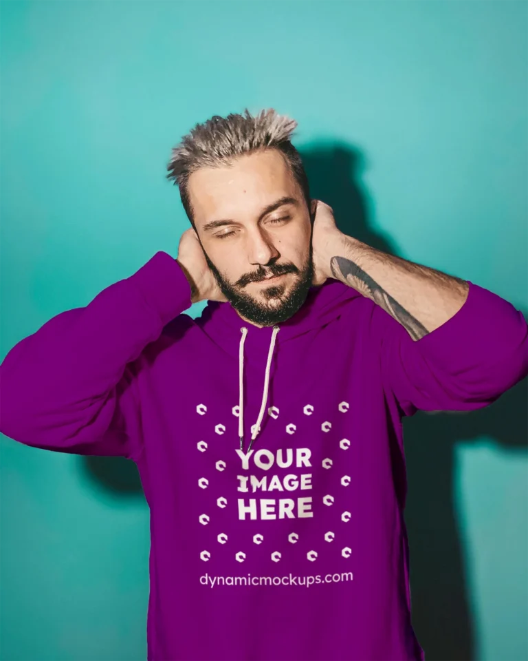 Man Wearing Purple Hoodie Mockup Front View Template