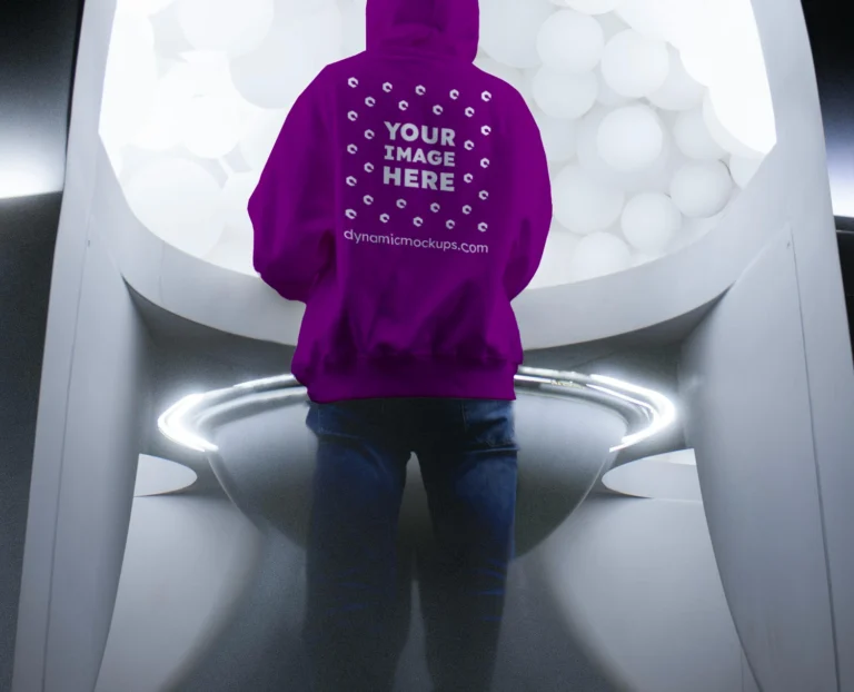 Man Wearing Purple Hoodie Mockup Back View Template