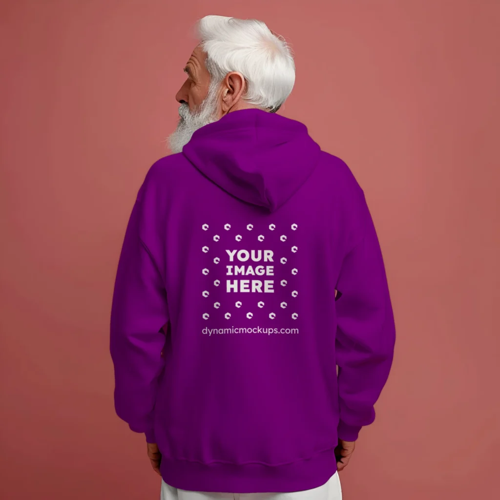 Man Wearing Purple Hoodie Mockup Back View Template