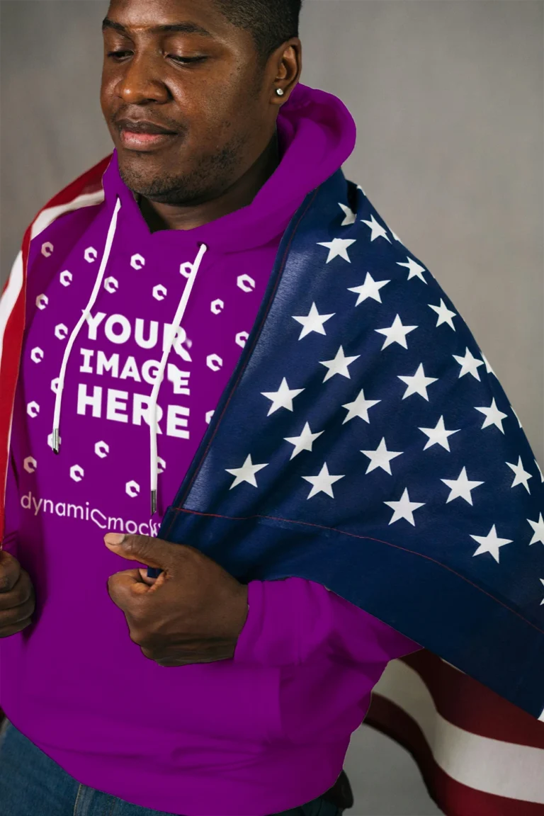 Man Wearing Purple Hoodie Mockup Front View Template