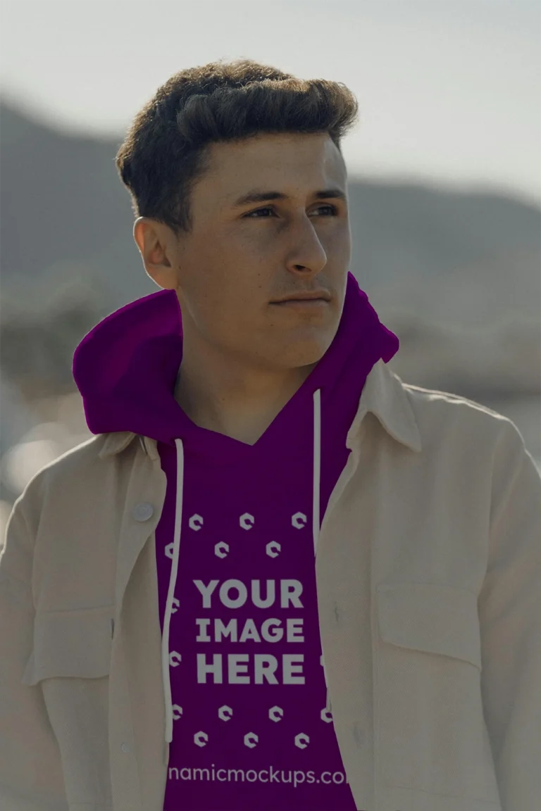 Man Wearing Purple Hoodie Mockup Front View Template