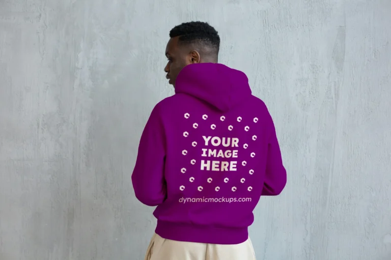 Man Wearing Purple Hoodie Mockup Back View Template