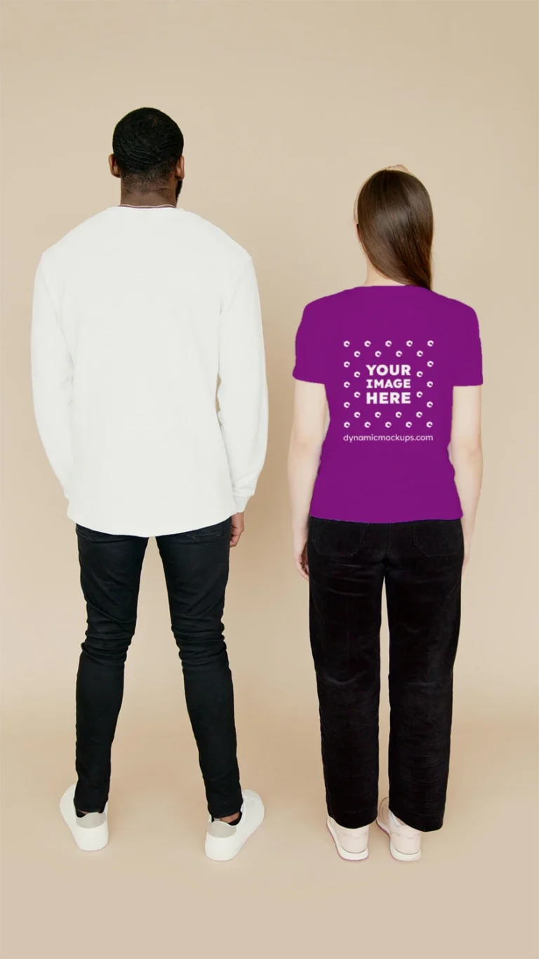 Man Wearing Purple T-shirt Mockup Back View Template