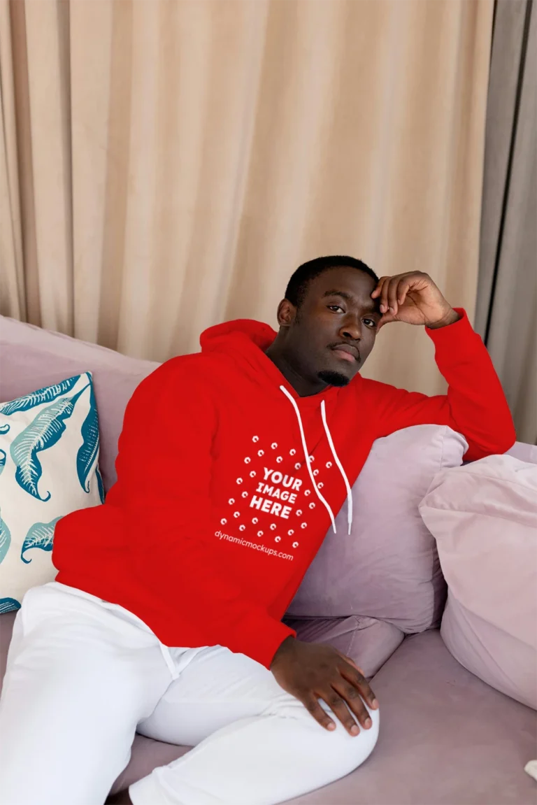 Man Wearing Red Hoodie Mockup Front View Template