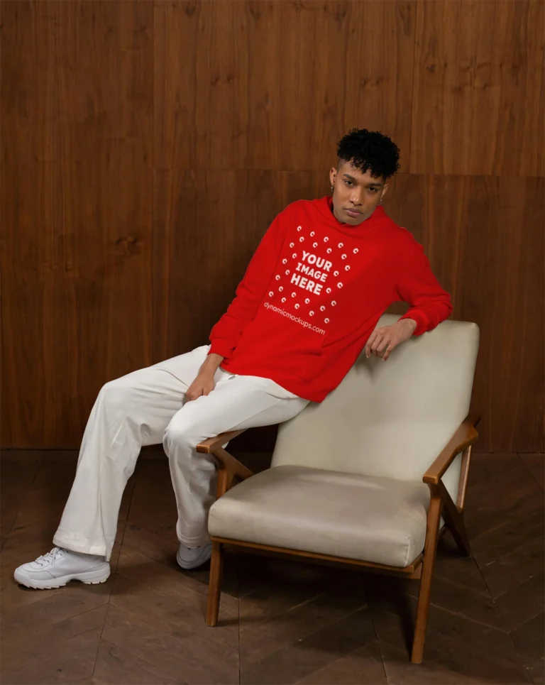 Man Wearing Red Hoodie Mockup Front View Template