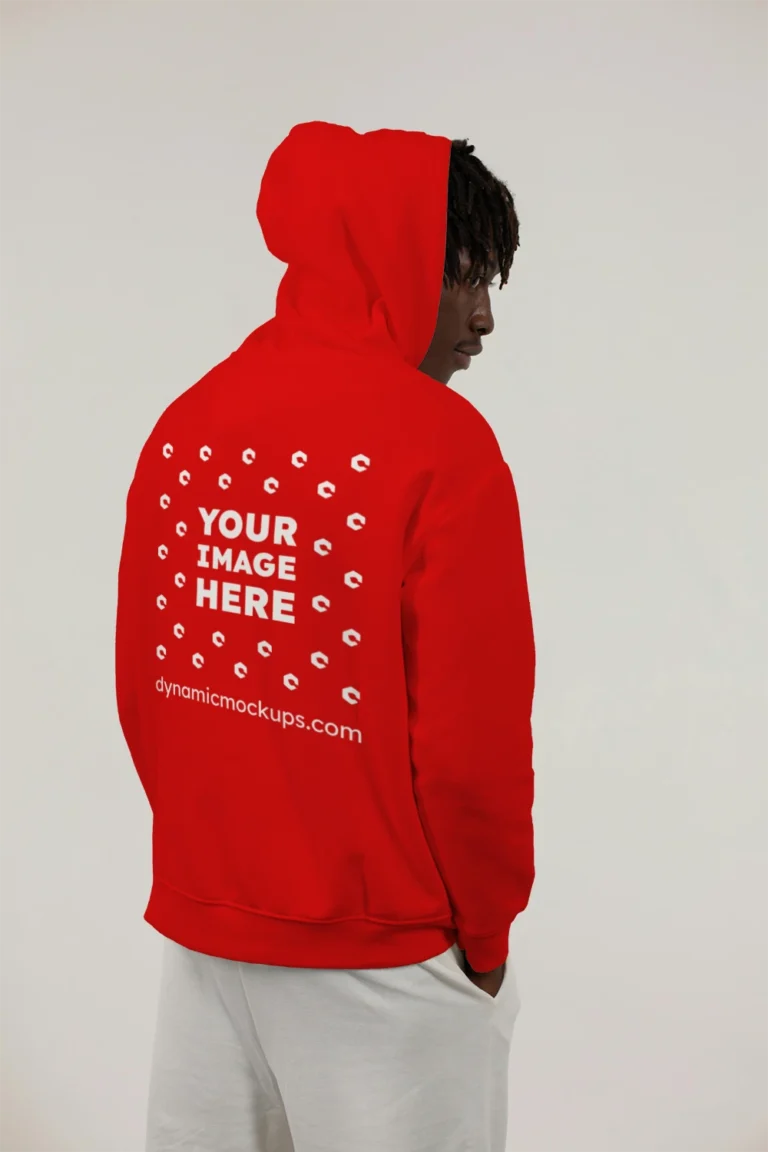 Man Wearing Red Hoodie Mockup Back View Template