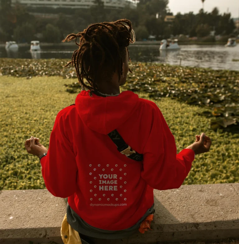Man Wearing Red Hoodie Mockup Back View Template