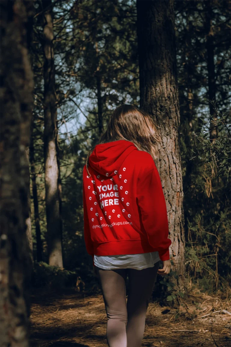 Man Wearing Red Hoodie Mockup Back View Template